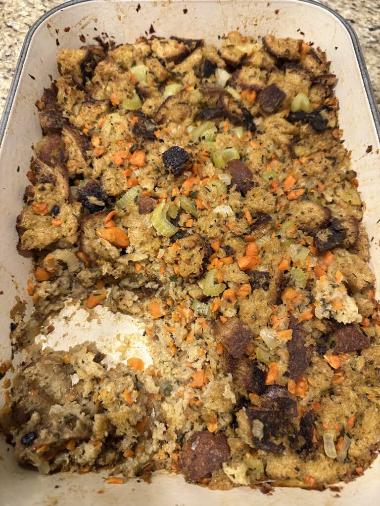 stuffing in casserole dish